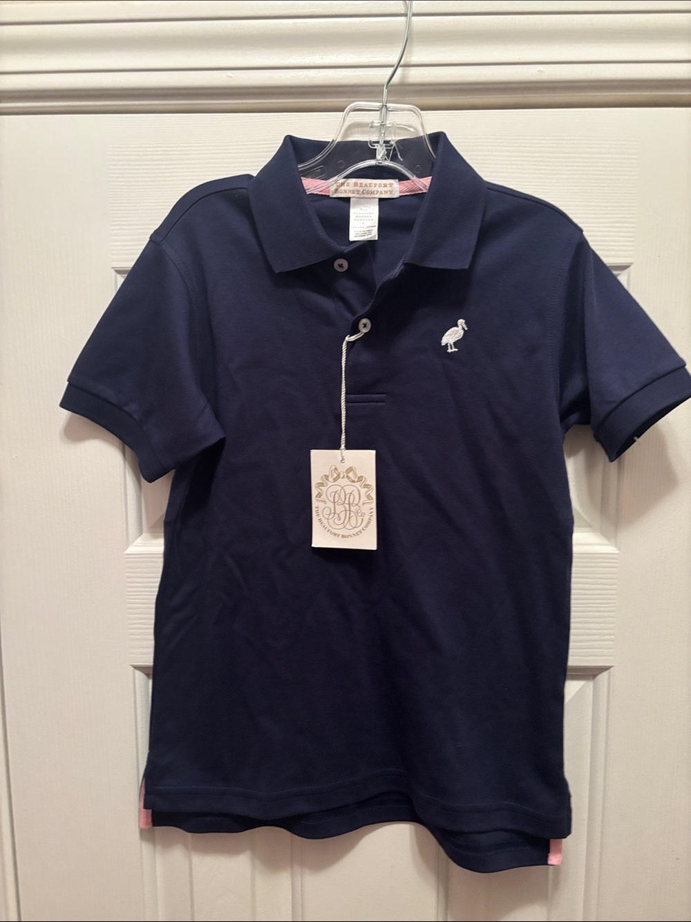 NWT The Beaufort Bonnet Company  Navy Polo with White Flamingo
